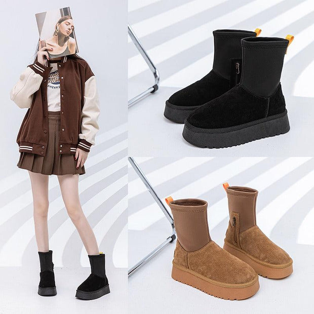 Winter Pencil Boots Thick-sole Snow Uggs Women's Stretch Side Zipper Socks Snow Shoes - Sunny Side Store