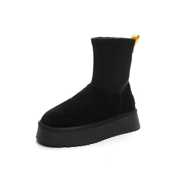 Winter Pencil Boots Thick-sole Snow Uggs Women's Stretch Side Zipper Socks Snow Shoes - Sunny Side Store