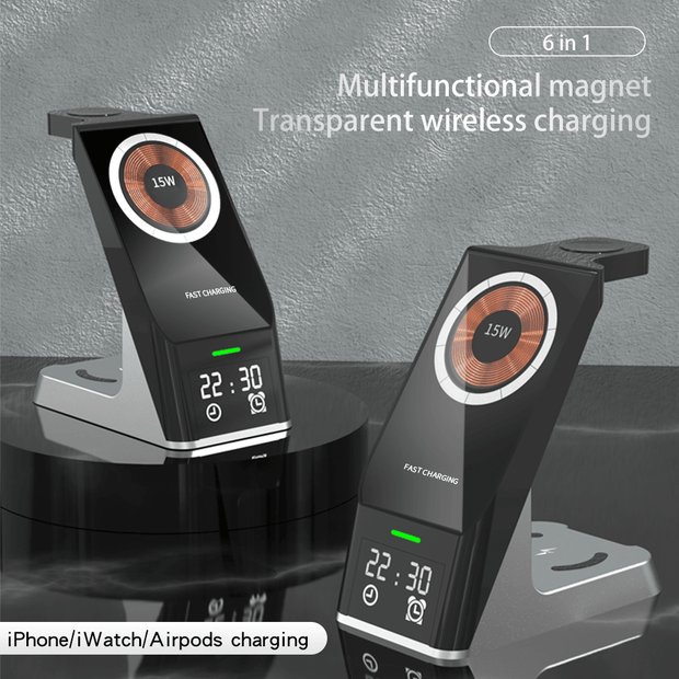 Wireless Charger 6-In-1 Multi-Function Clock Alarm Clock For Apple 14 Mobile Phone Headset Watch Magnetic Suction Fast Charging eprolo