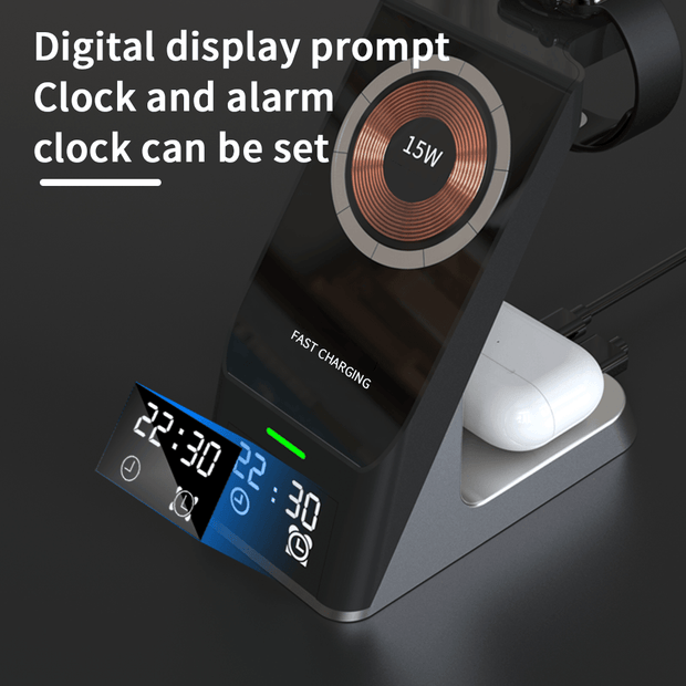 Wireless Charger 6-In-1 Multi-Function Clock Alarm Clock For Apple 14 Mobile Phone Headset Watch Magnetic Suction Fast Charging eprolo