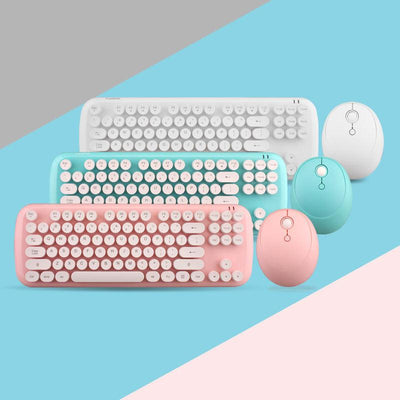 Wireless Keyboard And Mouse Set Girls Color Retro - Sunny Side Store