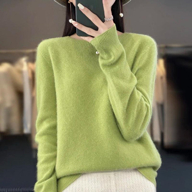 Women 100% Pure Merino Wool Knitted Sweater Autumn Winter Fashion O-Neck Top Cashmere Warm Pullover Seamless Jumper Clothes - Sunny Side Store