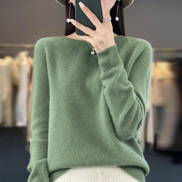 Women 100% Pure Merino Wool Knitted Sweater Autumn Winter Fashion O-Neck Top Cashmere Warm Pullover Seamless Jumper Clothes - Sunny Side Store