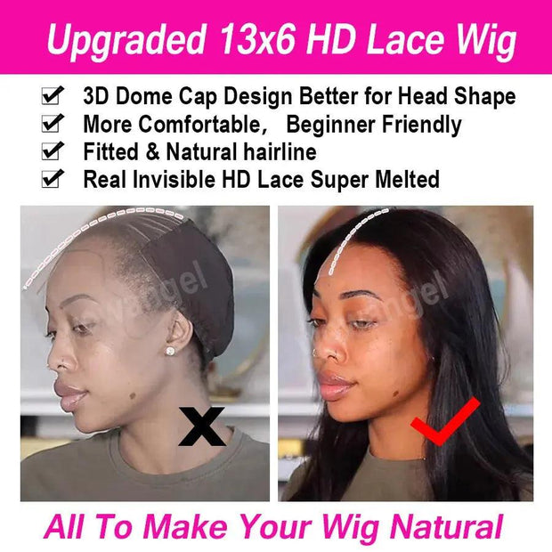 Wow Angel 13x6 HD Lace Frontal Wig Brazilian Straight Lace Front Human Hair Wig Deep Part Pre plucked Fitted Hairline Melt Skins - Sunny Side Store