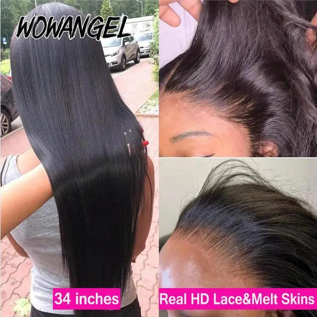 Wow Angel 13x6 HD Lace Frontal Wig Brazilian Straight Lace Front Human Hair Wig Deep Part Pre plucked Fitted Hairline Melt Skins - Sunny Side Store