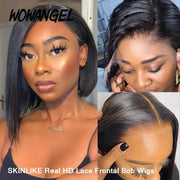 WOWANGEL 13x4 Real HD Lace Front Human Hair Wigs Short Straight Bob Wigs For Black Women Natural Hairline Preplucked Melt Skins - Sunny Side Store