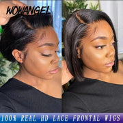 WOWANGEL 13x4 Real HD Lace Front Human Hair Wigs Short Straight Bob Wigs For Black Women Natural Hairline Preplucked Melt Skins - Sunny Side Store