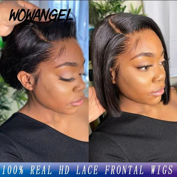 WOWANGEL 13x4 Real HD Lace Front Human Hair Wigs Short Straight Bob Wigs For Black Women Natural Hairline Preplucked Melt Skins - Sunny Side Store