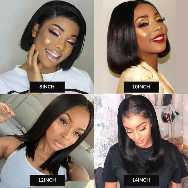 WOWANGEL 13x4 Real HD Lace Front Human Hair Wigs Short Straight Bob Wigs For Black Women Natural Hairline Preplucked Melt Skins - Sunny Side Store