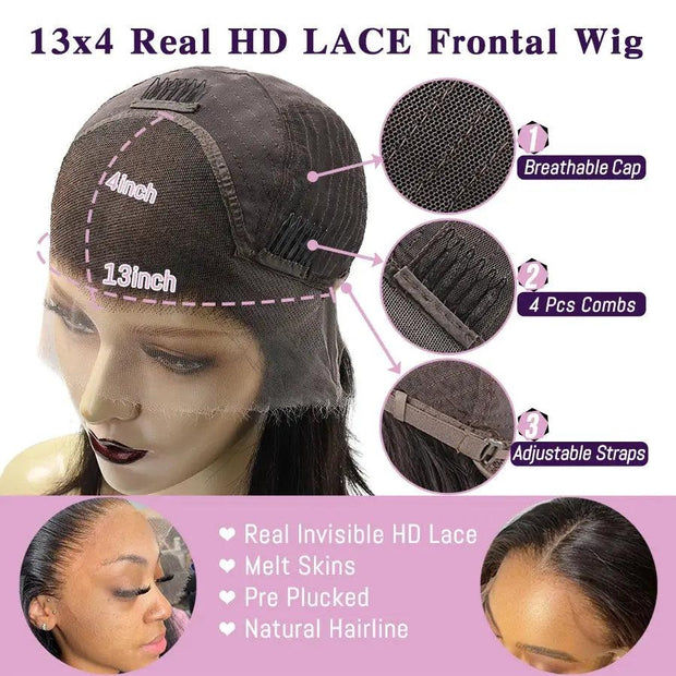 WOWANGEL 13x4 Real HD Lace Front Human Hair Wigs Short Straight Bob Wigs For Black Women Natural Hairline Preplucked Melt Skins - Sunny Side Store