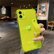 Wrist Strap Transparent Phone Case For iPhone 11 11Pro Max XR XS Max X 7 8 Plus 11Pro 12 Pro Fluorescent Color Soft Back Cover eprolo