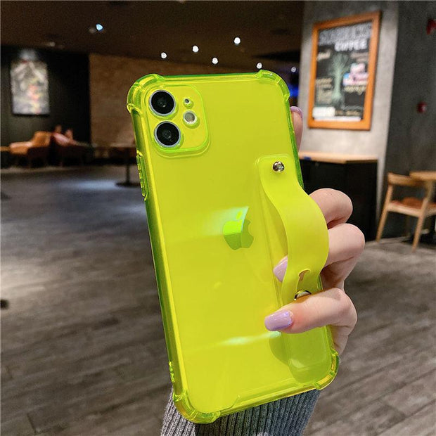 Wrist Strap Transparent Phone Case For iPhone 11 11Pro Max XR XS Max X 7 8 Plus 11Pro 12 Pro Fluorescent Color Soft Back Cover eprolo