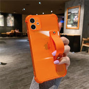 Wrist Strap Transparent Phone Case For iPhone 11 11Pro Max XR XS Max X 7 8 Plus 11Pro 12 Pro Fluorescent Color Soft Back Cover eprolo