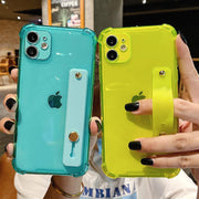 Wrist Strap Transparent Phone Case For iPhone 11 11Pro Max XR XS Max X 7 8 Plus 11Pro 12 Pro Fluorescent Color Soft Back Cover eprolo