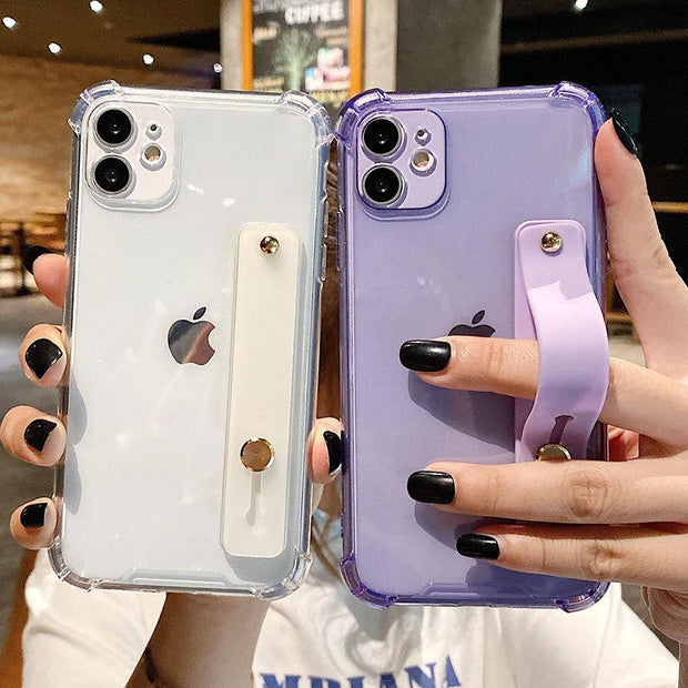 Wrist Strap Transparent Phone Case For iPhone 11 11Pro Max XR XS Max X 7 8 Plus 11Pro 12 Pro Fluorescent Color Soft Back Cover eprolo