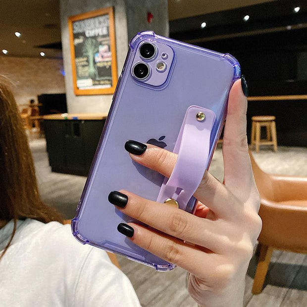 Wrist Strap Transparent Phone Case For iPhone 11 11Pro Max XR XS Max X 7 8 Plus 11Pro 12 Pro Fluorescent Color Soft Back Cover eprolo