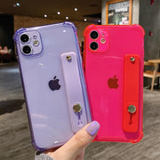 Wrist Strap Transparent Phone Case For iPhone 11 11Pro Max XR XS Max X 7 8 Plus 11Pro 12 Pro Fluorescent Color Soft Back Cover eprolo