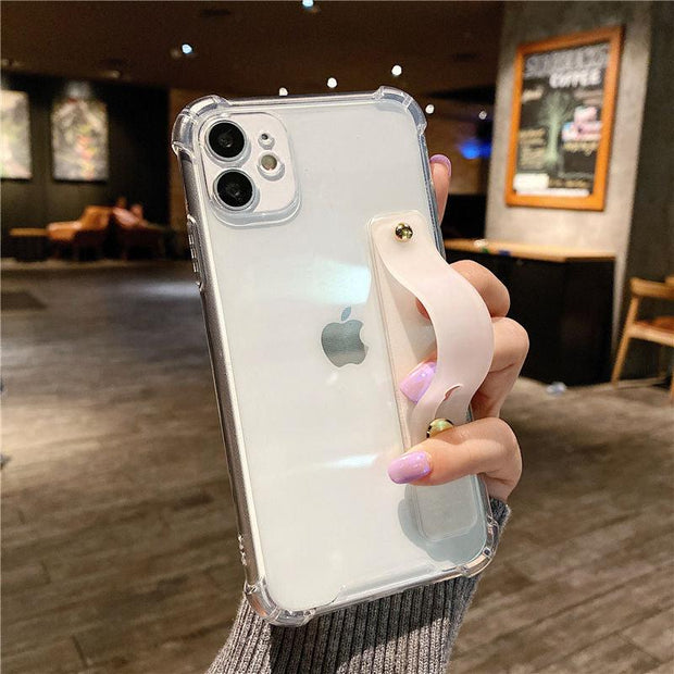Wrist Strap Transparent Phone Case For iPhone 11 11Pro Max XR XS Max X 7 8 Plus 11Pro 12 Pro Fluorescent Color Soft Back Cover eprolo