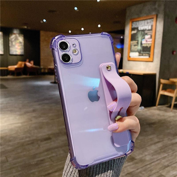 Wrist Strap Transparent Phone Case For iPhone 11 11Pro Max XR XS Max X 7 8 Plus 11Pro 12 Pro Fluorescent Color Soft Back Cover eprolo