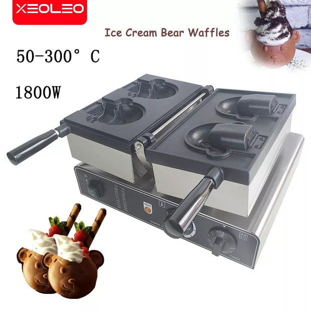 XEOLEO Bear Head Waffle Machine Open Mouth Bear Type Taiyaki Waffle Maker Bear Taiyaki Ice Cream 1800W - Sunny Side Store Sunny Side Store  251.16