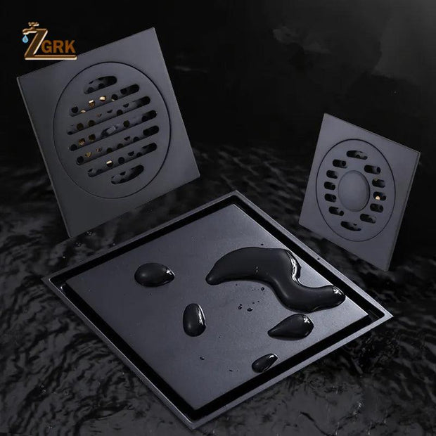 ZGRK Black Brass Floor Drain Deodorant 100x100mm Square Anti-odor Linear Shower Drain Bathroom Balcony Shower Drain Hair Catcher - Sunny Side Store