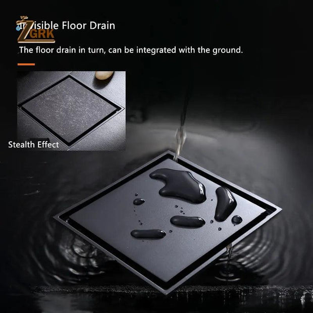 ZGRK Black Brass Floor Drain Deodorant 100x100mm Square Anti-odor Linear Shower Drain Bathroom Balcony Shower Drain Hair Catcher - Sunny Side Store