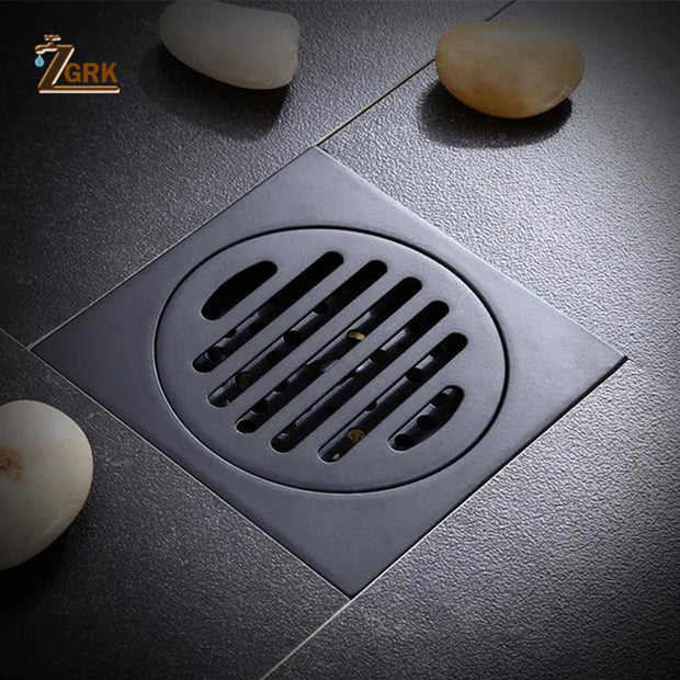 ZGRK Black Brass Floor Drain Deodorant 100x100mm Square Anti-odor Linear Shower Drain Bathroom Balcony Shower Drain Hair Catcher - Sunny Side Store