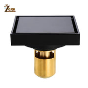 ZGRK Black Brass Floor Drain Deodorant 100x100mm Square Anti-odor Linear Shower Drain Bathroom Balcony Shower Drain Hair Catcher - Sunny Side Store