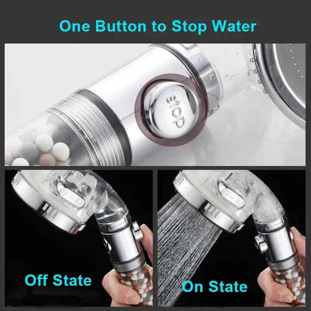 ZhangJi 3 Modes Adjustable High Pressure Shower Head Tourmaline Replaceable Filter SPA Shower Water Saving  Switch Button Shower - Sunny Side Store