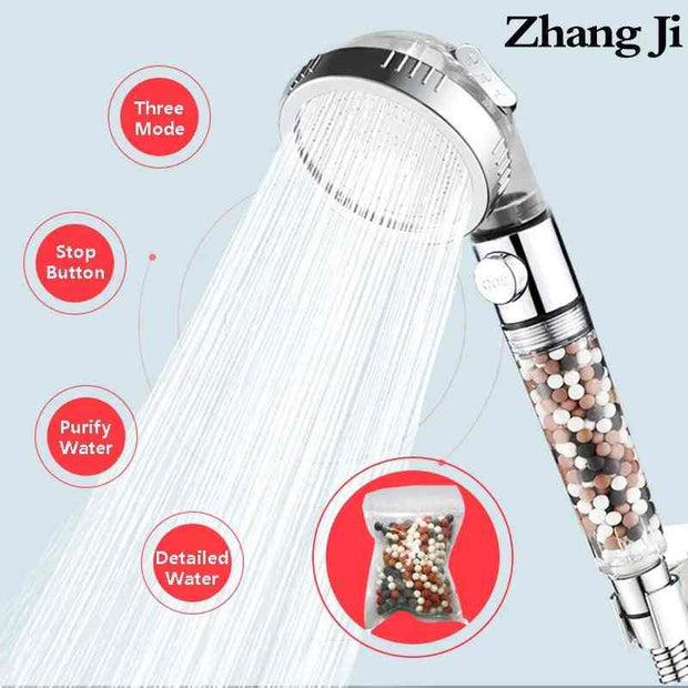 ZhangJi 3 Modes Adjustable High Pressure Shower Head Tourmaline Replaceable Filter SPA Shower Water Saving  Switch Button Shower - Sunny Side Store