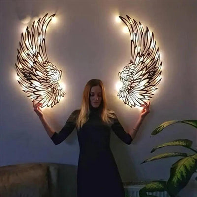 1 Pair Angel Wings Metal Wall Art Decor with Led Lights Wall Hanging Decorations Wall Sculpture Art Angel Wing Decor Photography Sunny Side Store