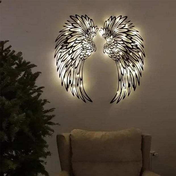 1 Pair Angel Wings Metal Wall Art Decor with Led Lights Wall Hanging Decorations Wall Sculpture Art Angel Wing Decor Photography Sunny Side Store