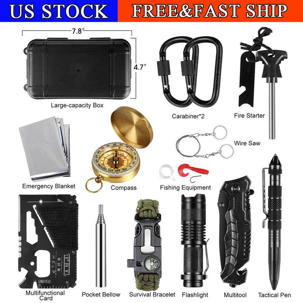 14 in 1 Outdoor Emergency Survival Gear Kit Camping Tactical Tools