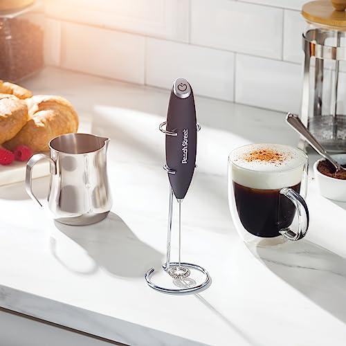 Powerful Handheld Milk Frother, Mini Milk Frother, Battery Operated (Not included) Stainless Steel Drink Mixer - Milk Frother Stand for Milk Coffee, Lattes, Cappuccino, Frappe, Matcha, Hot Chocolate Sunny Side Store