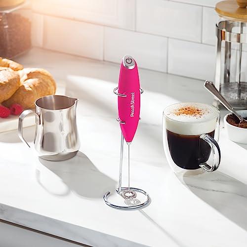 Powerful Handheld Milk Frother, Mini Milk Frother, Battery Operated (Not included) Stainless Steel Drink Mixer - Milk Frother Stand for Milk Coffee, Lattes, Cappuccino, Frappe, Matcha, Hot Chocolate Sunny Side Store