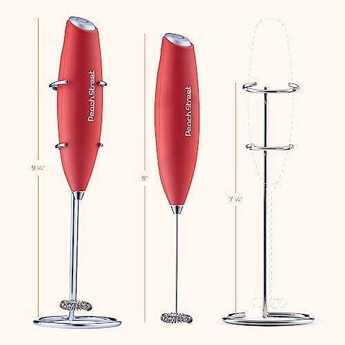 Powerful Handheld Milk Frother, Mini Milk Frother, Battery Operated (Not included) Stainless Steel Drink Mixer - Milk Frother Stand for Milk Coffee, Lattes, Cappuccino, Frappe, Matcha, Hot Chocolate Sunny Side Store