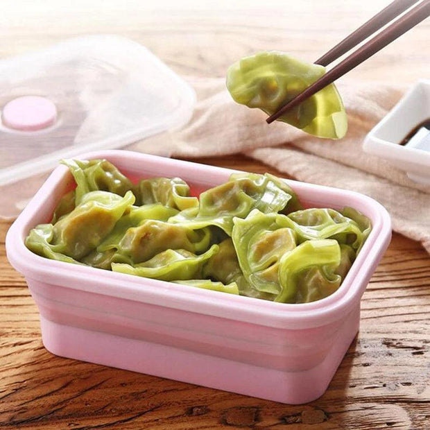 4pcs/set Silicone Rectangle Lunch Box Collapsible Bento Box Folding Food Container Bowl 300/500/800/1200ml for Dinnerware Sunny Side Store