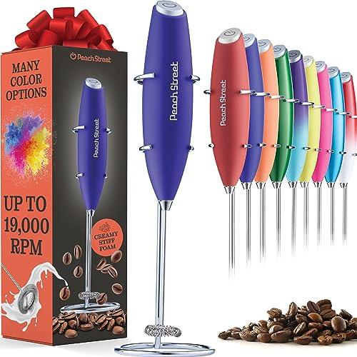 Powerful Handheld Milk Frother, Mini Milk Frother, Battery Operated (Not included) Stainless Steel Drink Mixer - Milk Frother Stand for Milk Coffee, Lattes, Cappuccino, Frappe, Matcha, Hot Chocolate Sunny Side Store