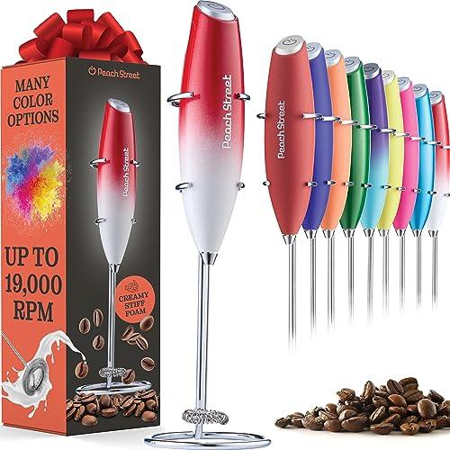 Powerful Handheld Milk Frother, Mini Milk Frother, Battery Operated (Not included) Stainless Steel Drink Mixer - Milk Frother Stand for Milk Coffee, Lattes, Cappuccino, Frappe, Matcha, Hot Chocolate Sunny Side Store