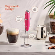 Powerful Handheld Milk Frother, Mini Milk Frother, Battery Operated (Not included) Stainless Steel Drink Mixer - Milk Frother Stand for Milk Coffee, Lattes, Cappuccino, Frappe, Matcha, Hot Chocolate Sunny Side Store