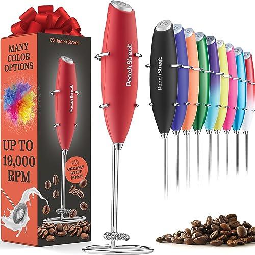 Powerful Handheld Milk Frother, Mini Milk Frother, Battery Operated (Not included) Stainless Steel Drink Mixer - Milk Frother Stand for Milk Coffee, Lattes, Cappuccino, Frappe, Matcha, Hot Chocolate Sunny Side Store