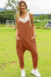 Double Take Full Size Sleeveless V-Neck Pocketed Jumpsuit - Sunny Side Store Trendsi Ochre-3XL 33.00