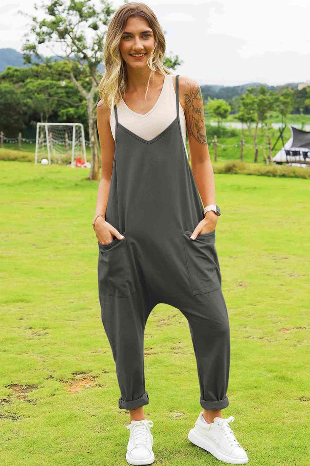 Double Take Full Size Sleeveless V-Neck Pocketed Jumpsuit - Sunny Side Store Trendsi Charcoal-3XL 33.00