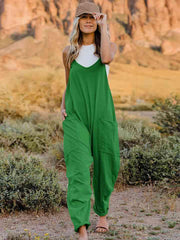 Double Take Full Size Sleeveless V-Neck Pocketed Jumpsuit - Sunny Side Store Trendsi Mid-Green-3XL 33.00