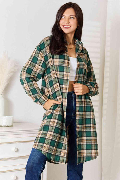 Double Take Plaid Collared Neck Long Sleeve Shirt - Sunny Side Store Trendsi Green-2XL 32.00