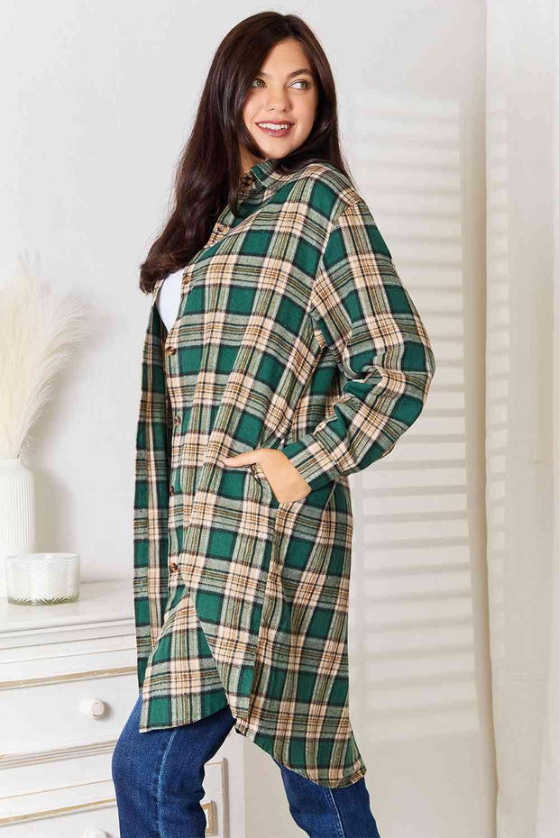 Double Take Plaid Collared Neck Long Sleeve Shirt - Sunny Side Store Trendsi  32.00