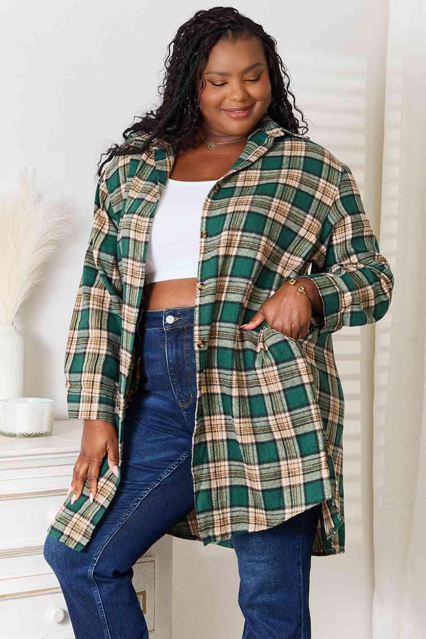 Double Take Plaid Collared Neck Long Sleeve Shirt - Sunny Side Store Trendsi  32.00