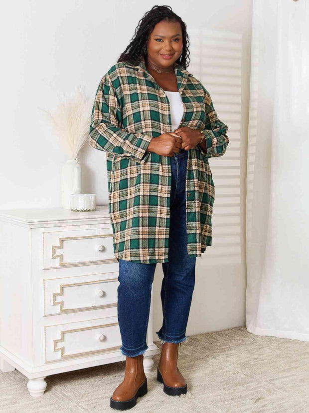 Double Take Plaid Collared Neck Long Sleeve Shirt - Sunny Side Store Trendsi  32.00