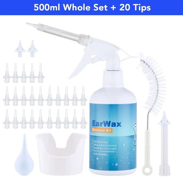 Ear Irrigation Washing Kit Ear Wax Cleaning Tool Ear Wax Removal Set Ear Cleaning With Squeeze Bulb/Syringe/Brush For Adults Kid - Sunny Side Store QIUGUO Official Store 500ml-set-20-tips-Italy 49.50