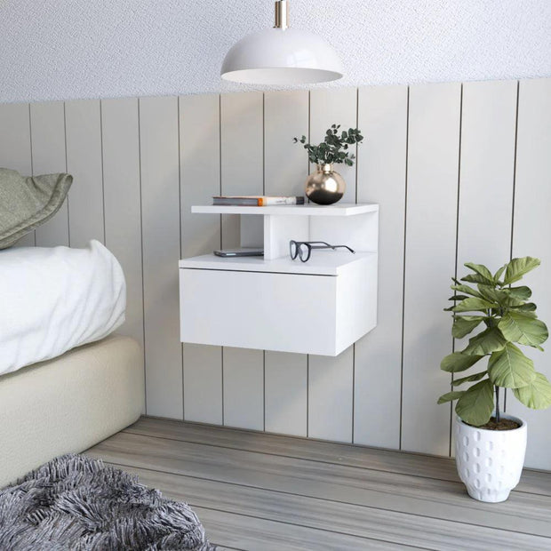 Floating Nightstand Flopini, One Drawer, White Finish